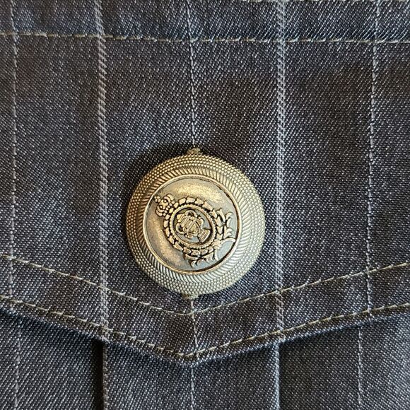 Cache Womens Straight Skirt Grey Striped Cotton-Blend Unlined Big Buttons Size 8 - Picture 2 of 8